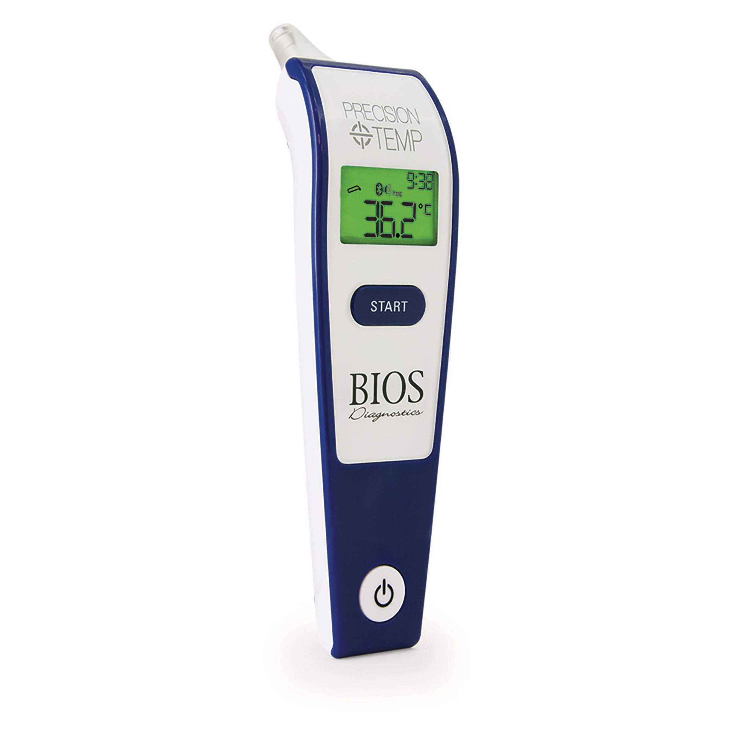 Bios Diagnostics Precision Temp Digital Ear Thermometer with Bluetooth, 1-Second Reading Front_Three_Fourths_Angled_Right