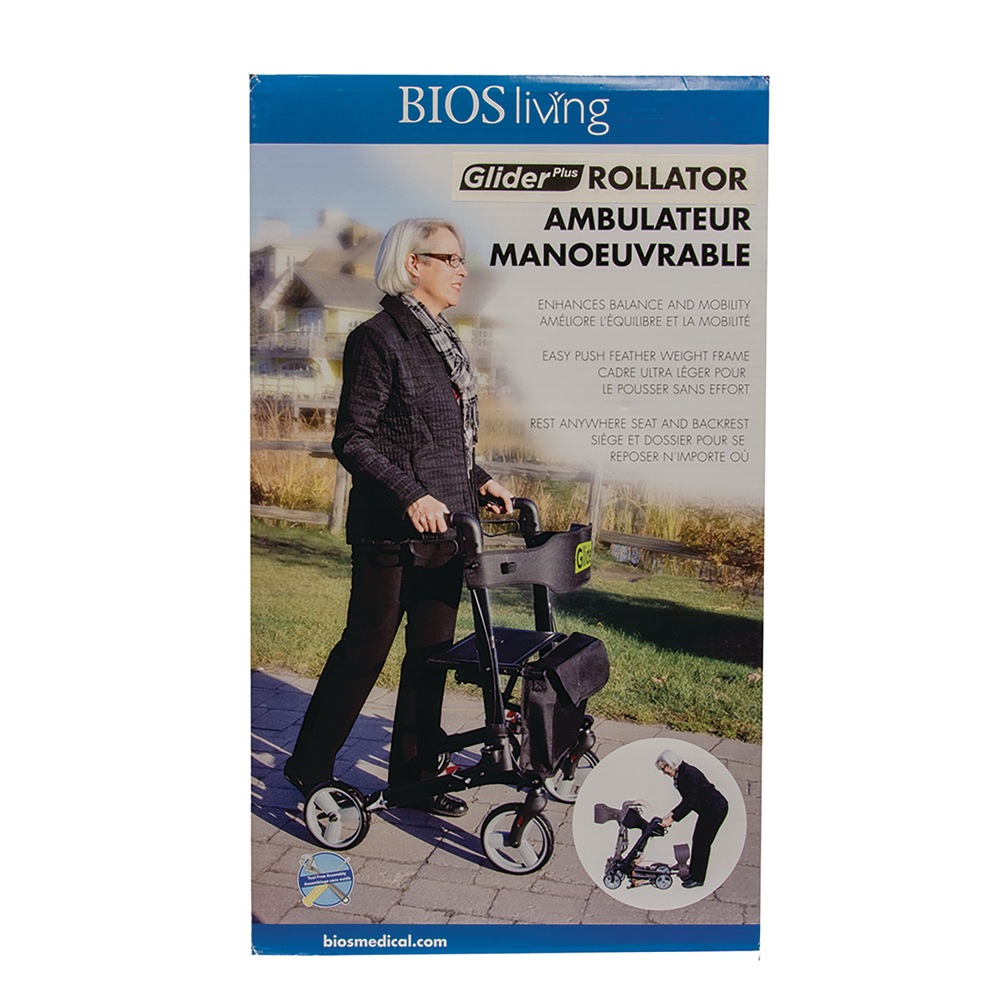 Bios Living Glider Plus 4Wheel Folding Rollator with Seat & Backrest