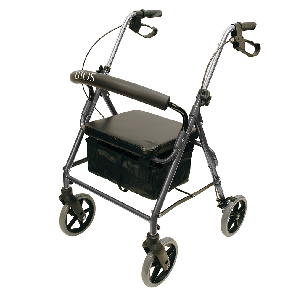 Bios Medical 4Wheel Folding Rollator with Seat & Adjustable Height