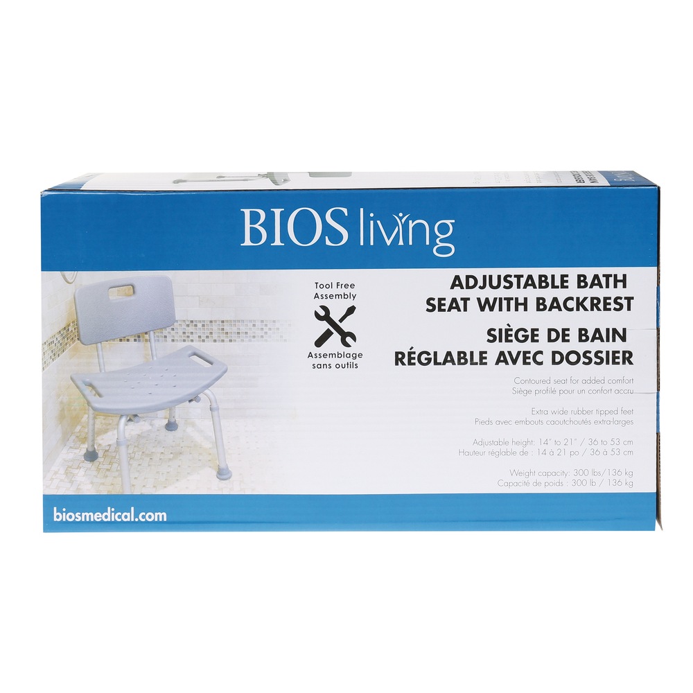 Bios Living Height Adjustable Bathtub & Shower Bench/Chair/Seat with