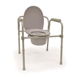 Bios Deluxe Commode Chair/Raised Toilet Seat with Armrests, Height Adjustable, Grey Front_Three_Fourths_Angled_Right