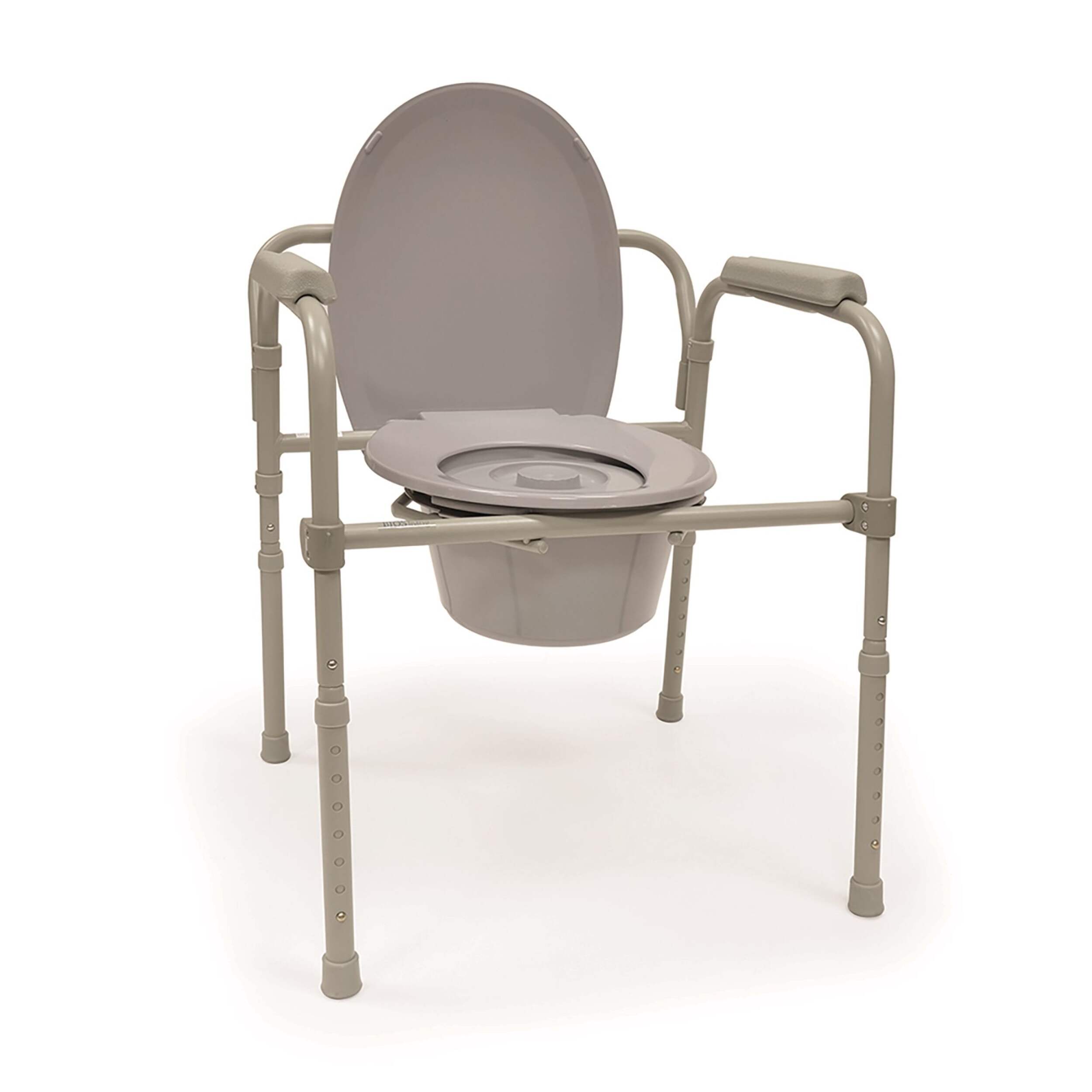 Bios Deluxe Commode Chair/Raised Toilet Seat with Armrests, Height Adjustable, Grey Front_Three_Fourths_Angled_Right