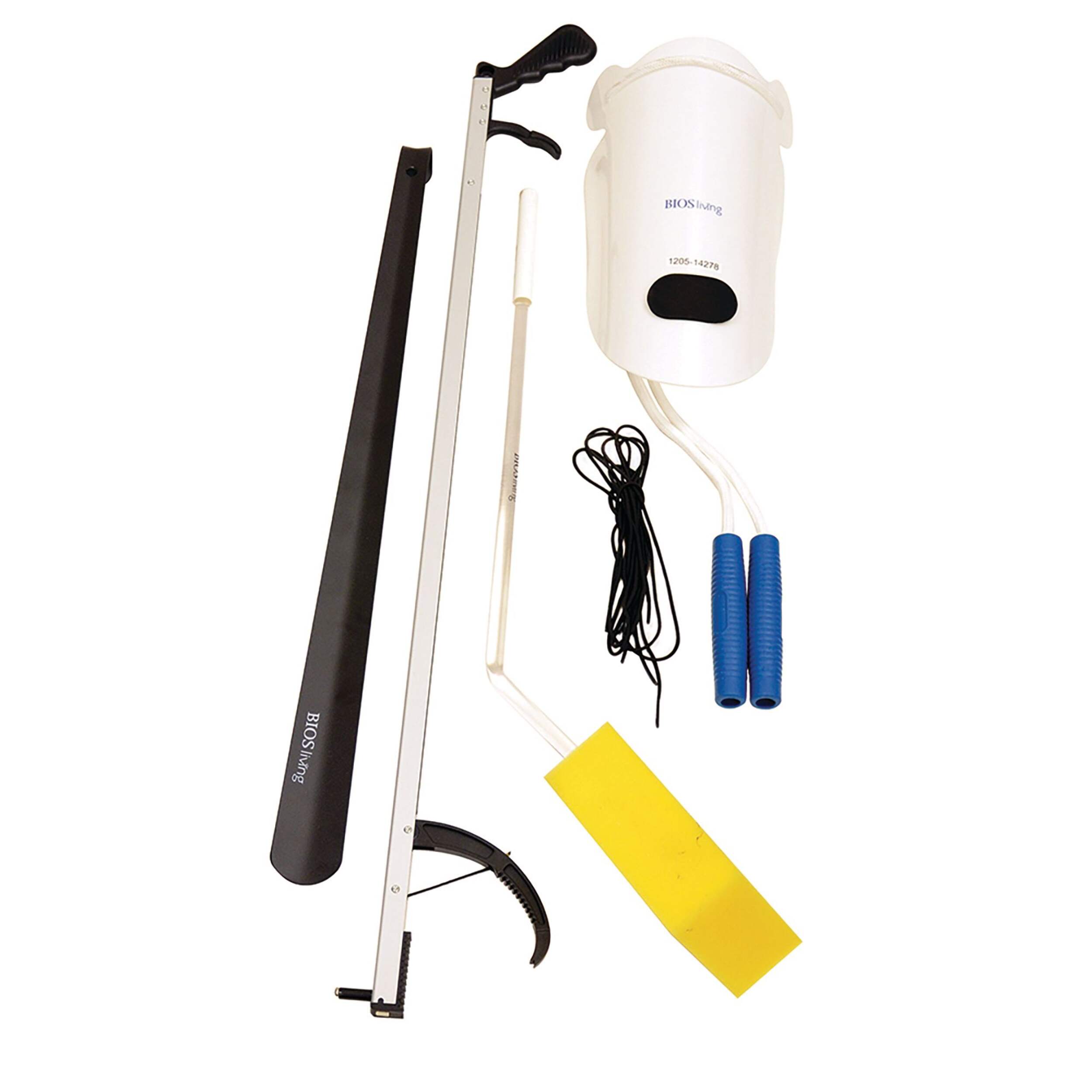 Bios Living Hip Kit with Reacher, Sock Aid, Bath Brush, Shoehorn & Elastic Shoelaces, 5-pc Composite_or_Mixed