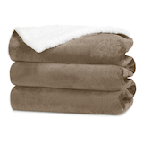 Sunbeam WinterLuxe Sherpa Electric Heated Throw Blanket with Adjustable Temperature, Acorn Front_Angled_Left