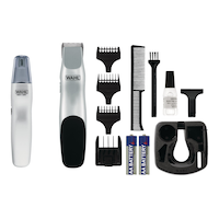 Wahl Battery Powered Haircutting Kit with Clippers, Ear/Nose/Brow Trimmer & Guide Combs, 11-pc Front_Flat