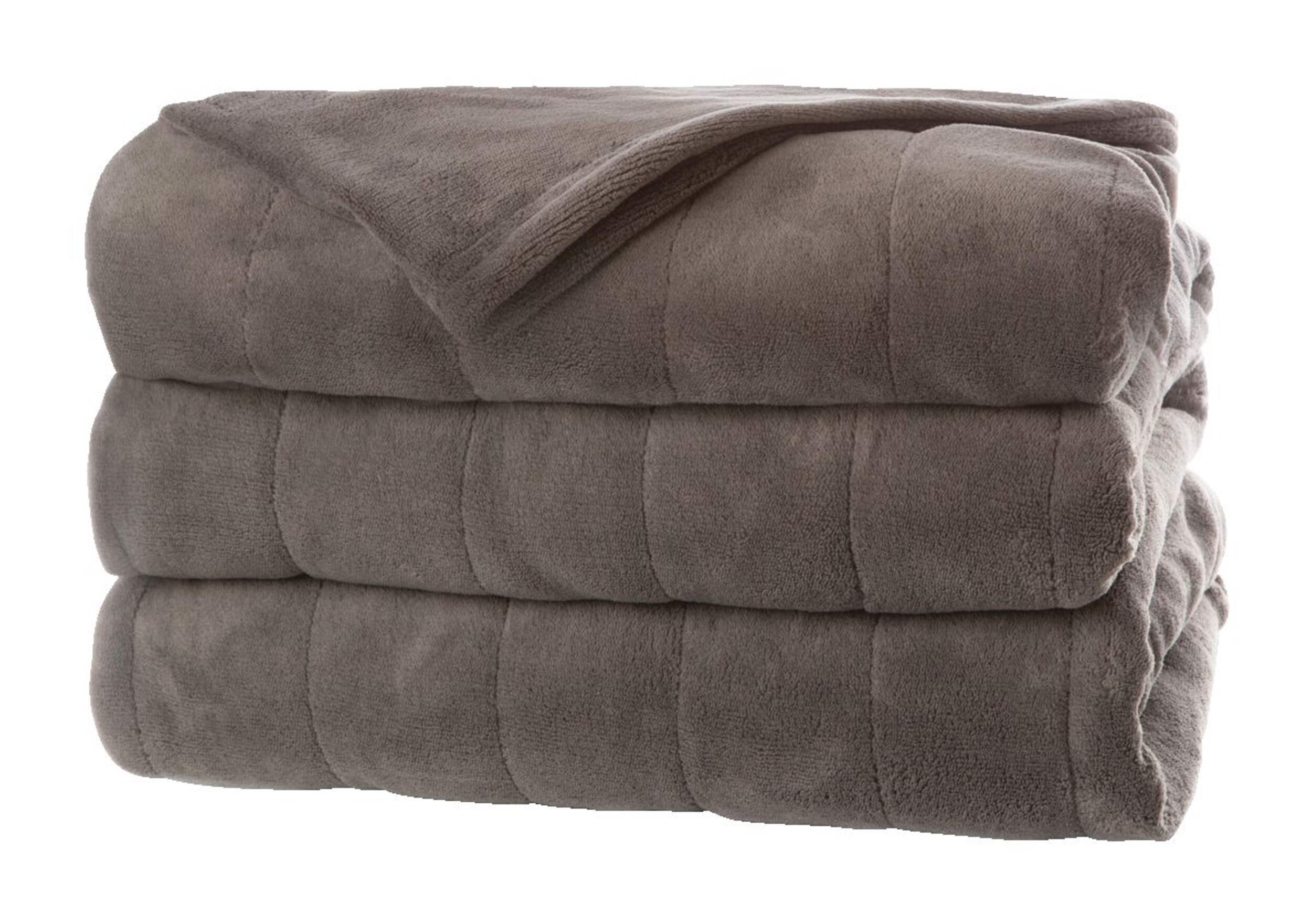 Sunbeam Microplush Electric Heated Throw Blanket with Full/Queen Dual Control, Brushed Nickel