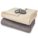 Sunbeam Microplush Electric Heated Throw Blanket with Full/Queen Dual Control, Brushed Nickel Front_Angled_Left