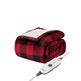 Sunbeam Royal Mink/Sherpa Heated Throw, Red Black Buffalo Plaid Front_Three_Fourths_Angled_Left