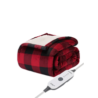 Sunbeam Royal Mink/Sherpa Heated Throw, Red Black Buffalo Plaid Front_Three_Fourths_Angled_Left