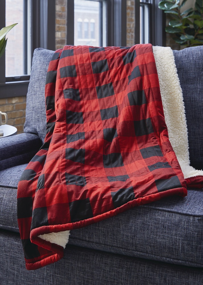 Sunbeam Royal Mink/Sherpa Heated Throw, Red Black Buffalo Plaid Canadian Tire