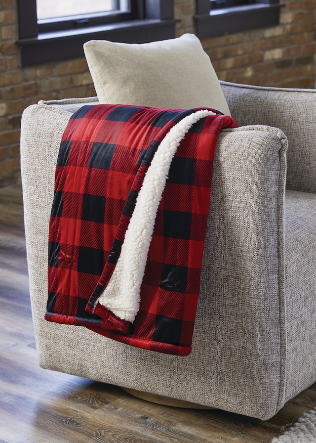 Sunbeam Royal Mink/Sherpa Heated Throw, Red Black Buffalo Plaid