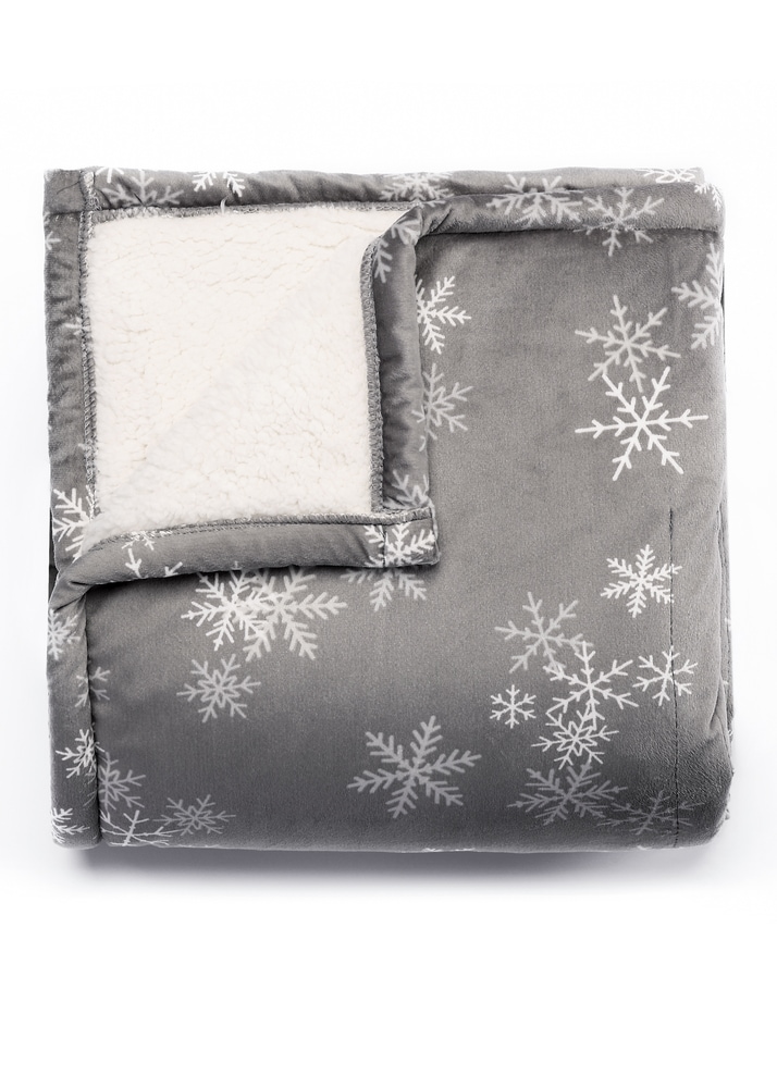 Sunbeam Royal Mink/Sherpa Heated Throw, Snowflake Grey Canadian Tire