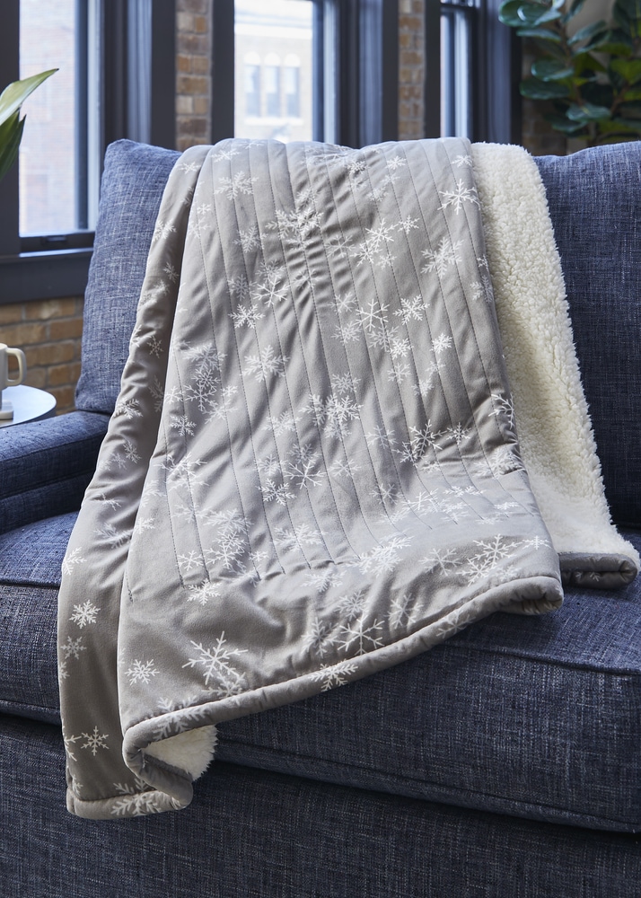 Sunbeam Royal Mink/Sherpa Heated Throw, Snowflake Grey Canadian Tire