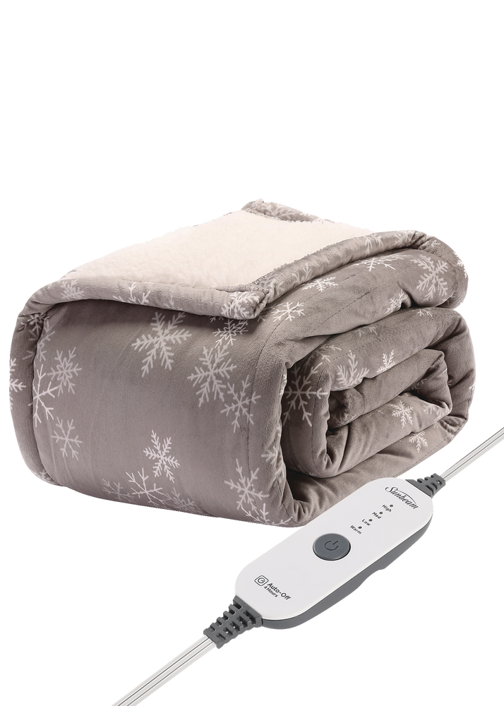 Sunbeam Royal Mink/Sherpa Heated Throw, Snowflake Grey Canadian Tire