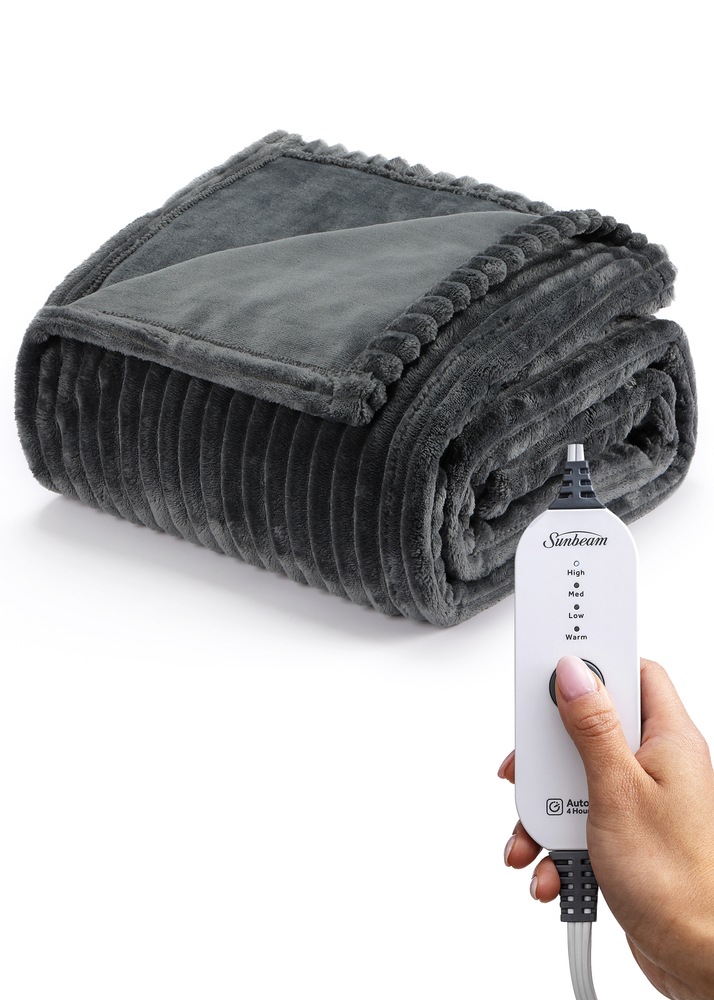 Sunbeam Textured Velvet Heated Throw, Dark Shadow Canadian Tire