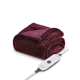 Sunbeam Textured Velvet Heated Throw, Bordeaux Front_Three_Fourths_Angled_Left