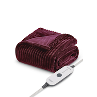 Sunbeam Textured Velvet Heated Throw, Bordeaux Front_Three_Fourths_Angled_Left