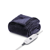 Sunbeam Textured Velvet Heated Throw, Orion Blue Front_Three_Fourths_Angled_Left