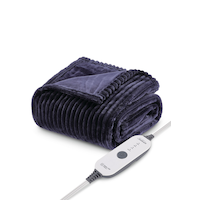 Sunbeam Textured Velvet Heated Throw, Orion Blue Front_Three_Fourths_Angled_Left