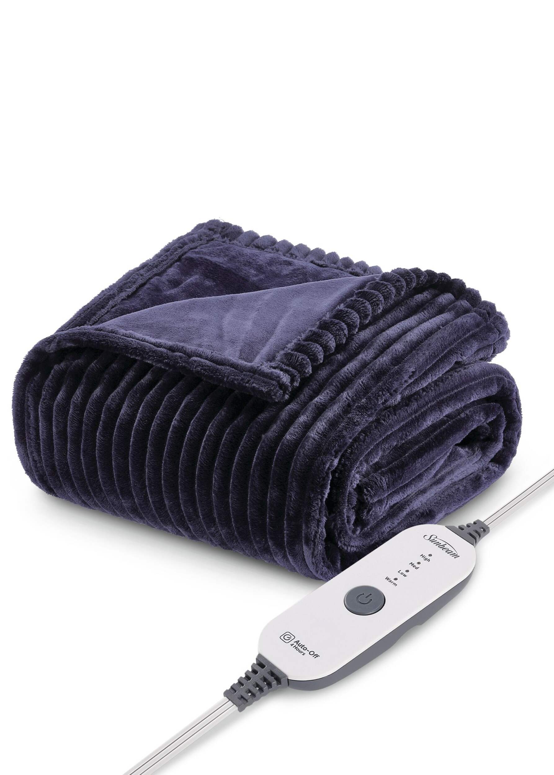 Sunbeam Textured Velvet Heated Throw, Orion Blue Front_Three_Fourths_Angled_Left