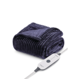 Sunbeam Textured Velvet Heated Throw, Orion Blue Front_Three_Fourths_Angled_Left