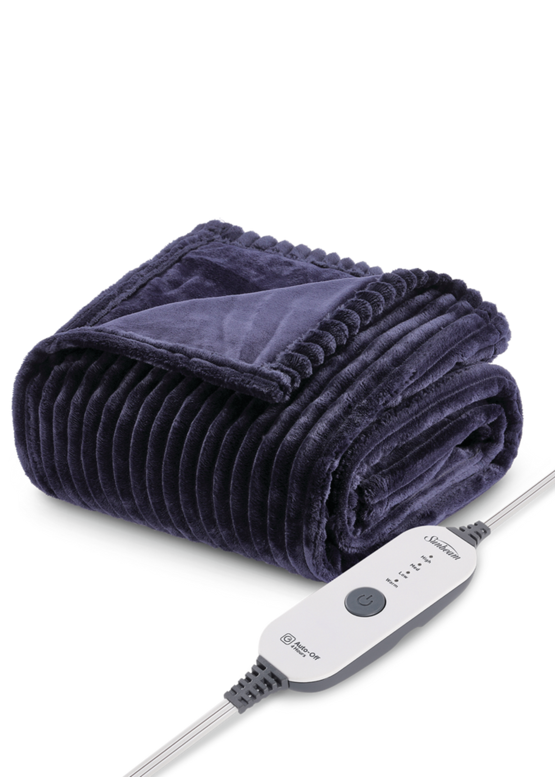 Sunbeam Textured Velvet Heated Throw, Orion Blue Front_Three_Fourths_Angled_Left