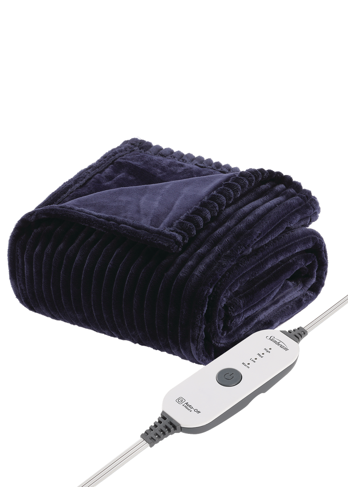 Sunbeam Textured Velvet Heated Throw, Orion Blue Canadian Tire