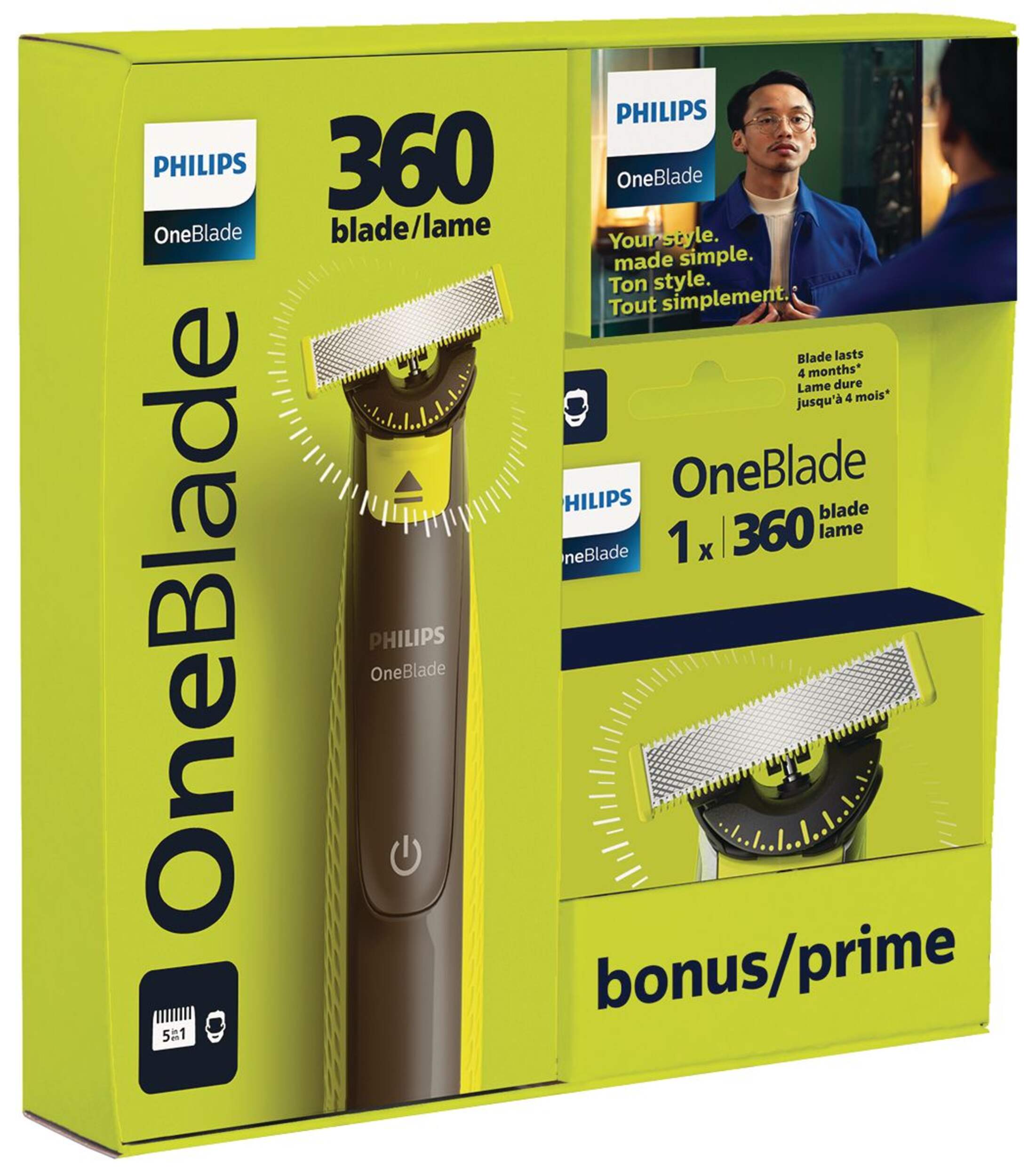 Philips OneBlade Trimmer with Bonus Head Front_Angled_Right