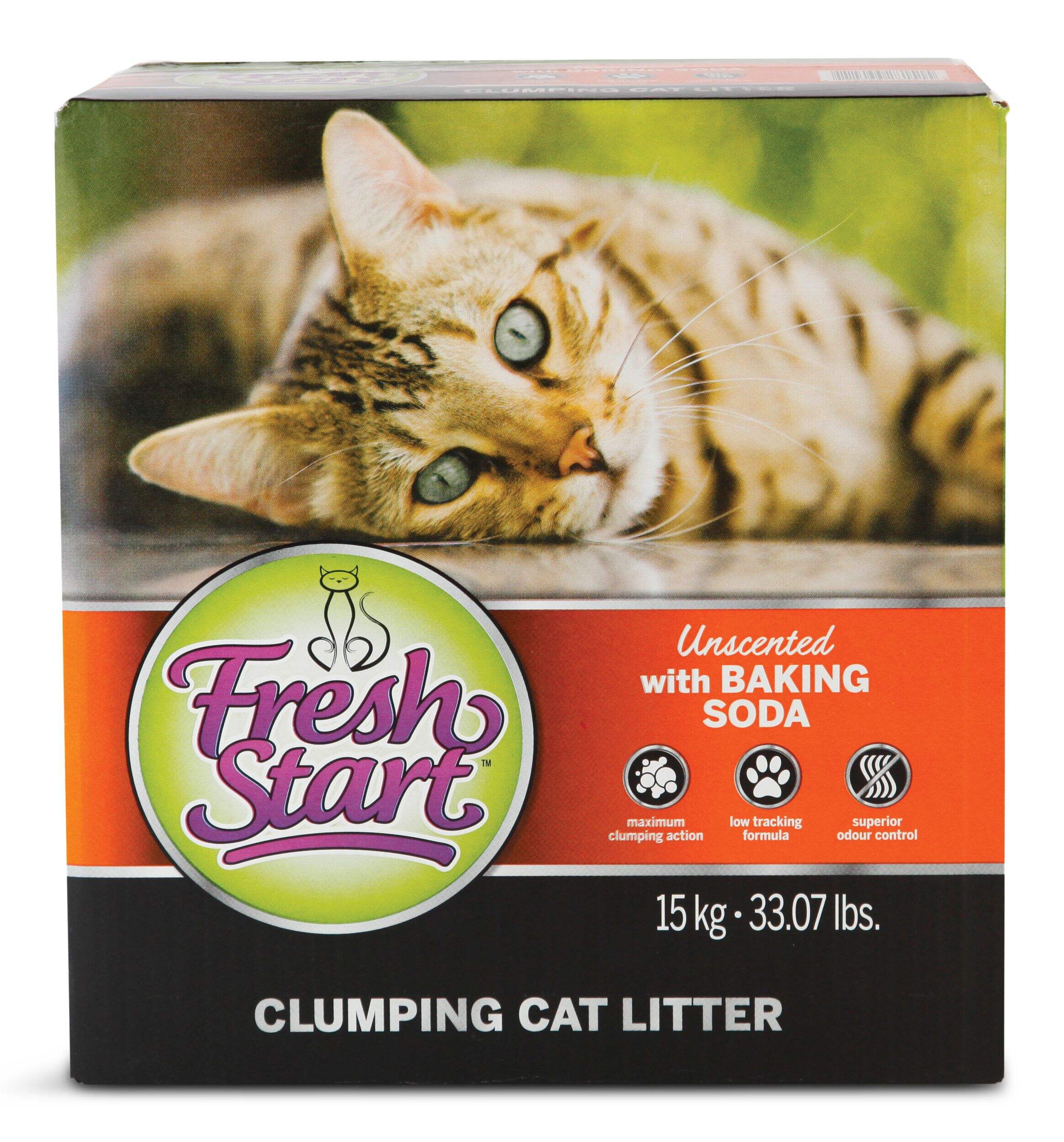 Fresh Start Clumping Cat Litter, Unscented with Baking Soda, 15kg Front_Elevated