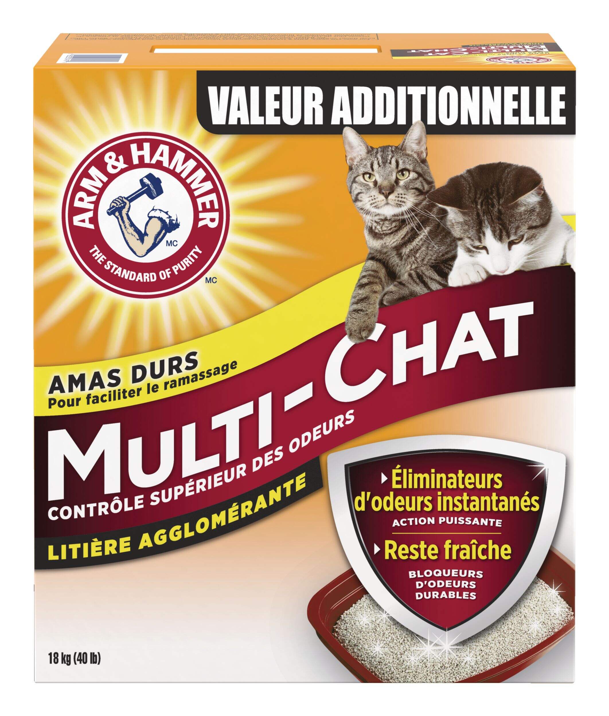 Litière agglomérante multichat d'Arm & Hammer, contrôle des odeurs, 18 kg Front_Elevated