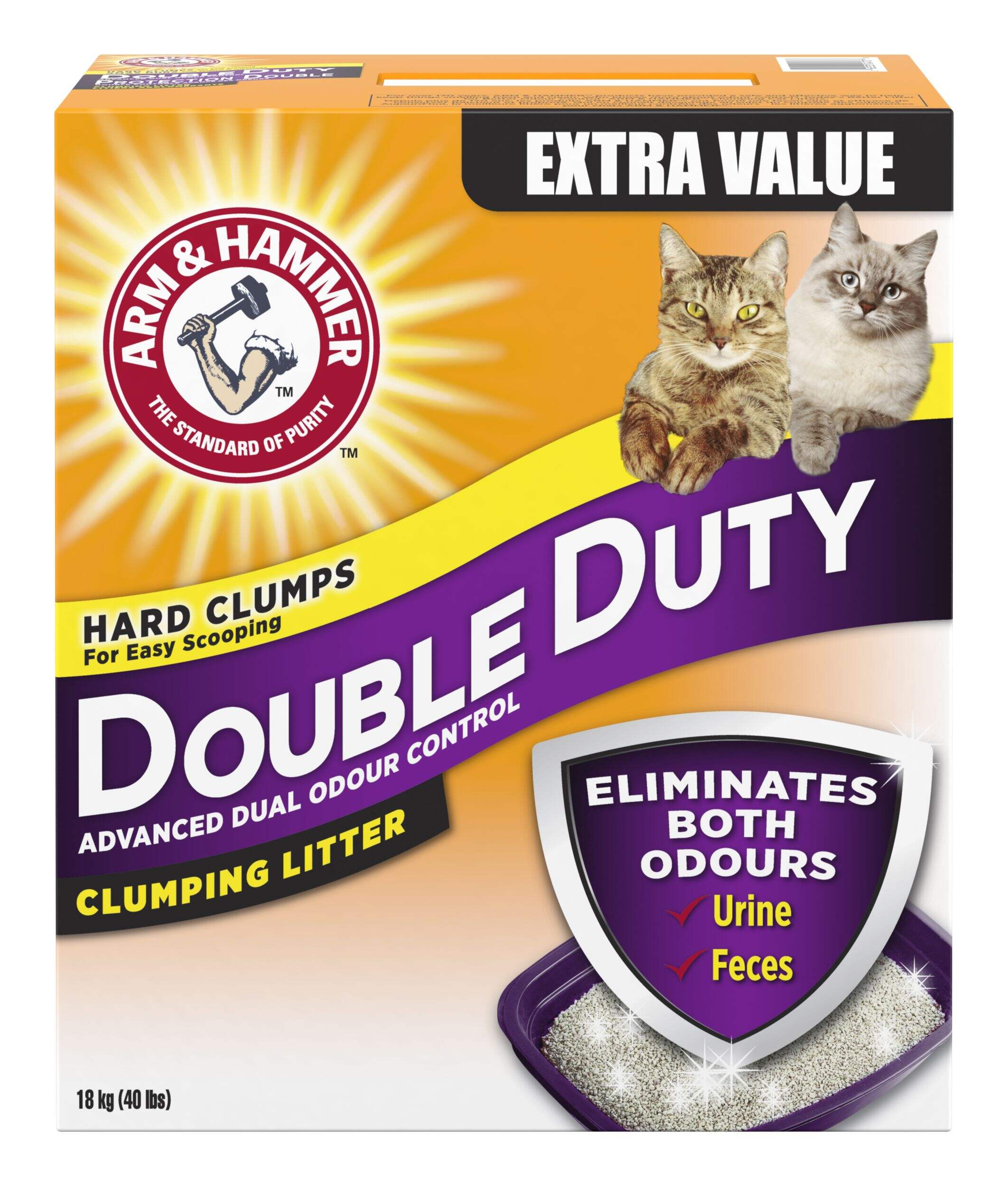 ARM & HAMMER™ Double Duty Clumping Cat Litter, Advanced Dual Odour Control, 18-kg Front_Elevated