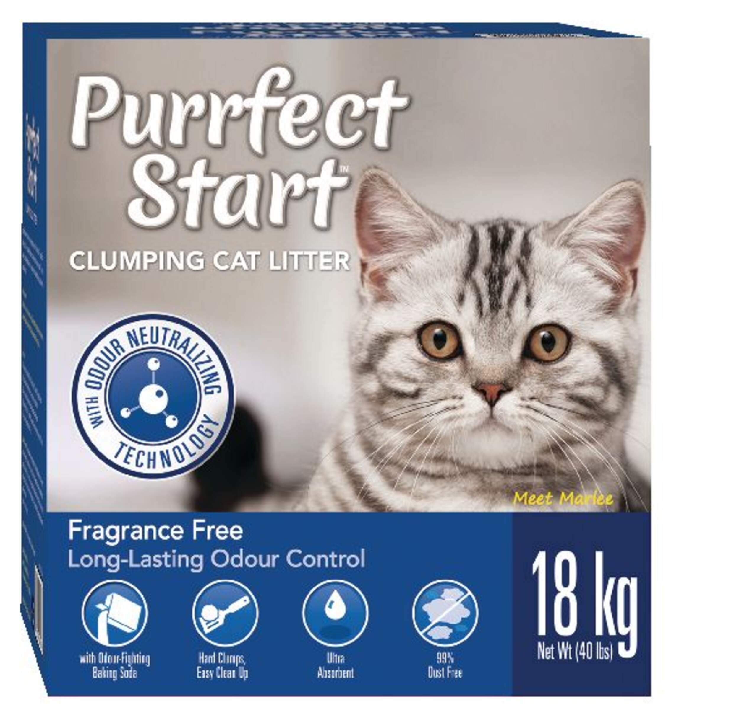 Litière agglomérante Purrfect Start, non parfumée avec bicarbonate de soude, 18 kg Front_Elevated