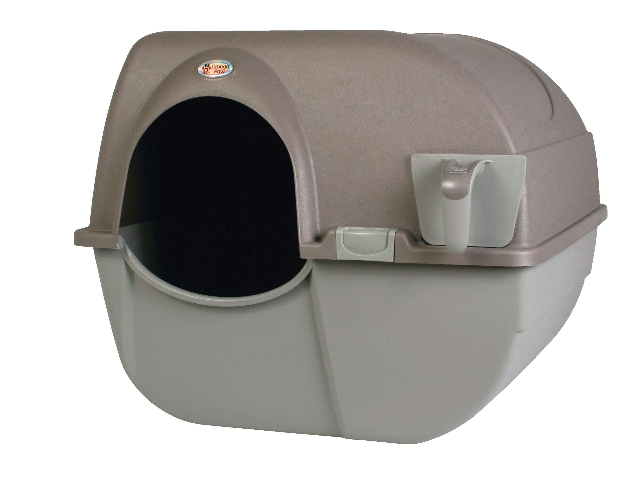 Omega Paw Roll 'n Clean Cat Litter Box, Large, Grey Front_Angled_Left