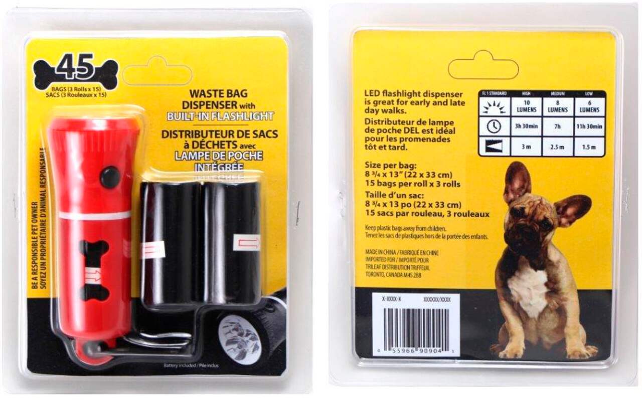 Dog waste bag sales dispenser with flashlight