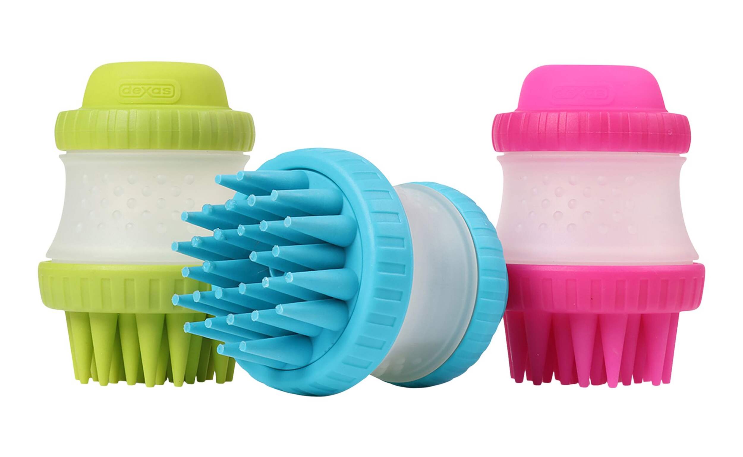 Dexas ScrubBuster™ Silicone Dog Washing Brush with Shampoo Resevoir, Dishwasher Safe, Assorted Colours Composite_or_Mixed