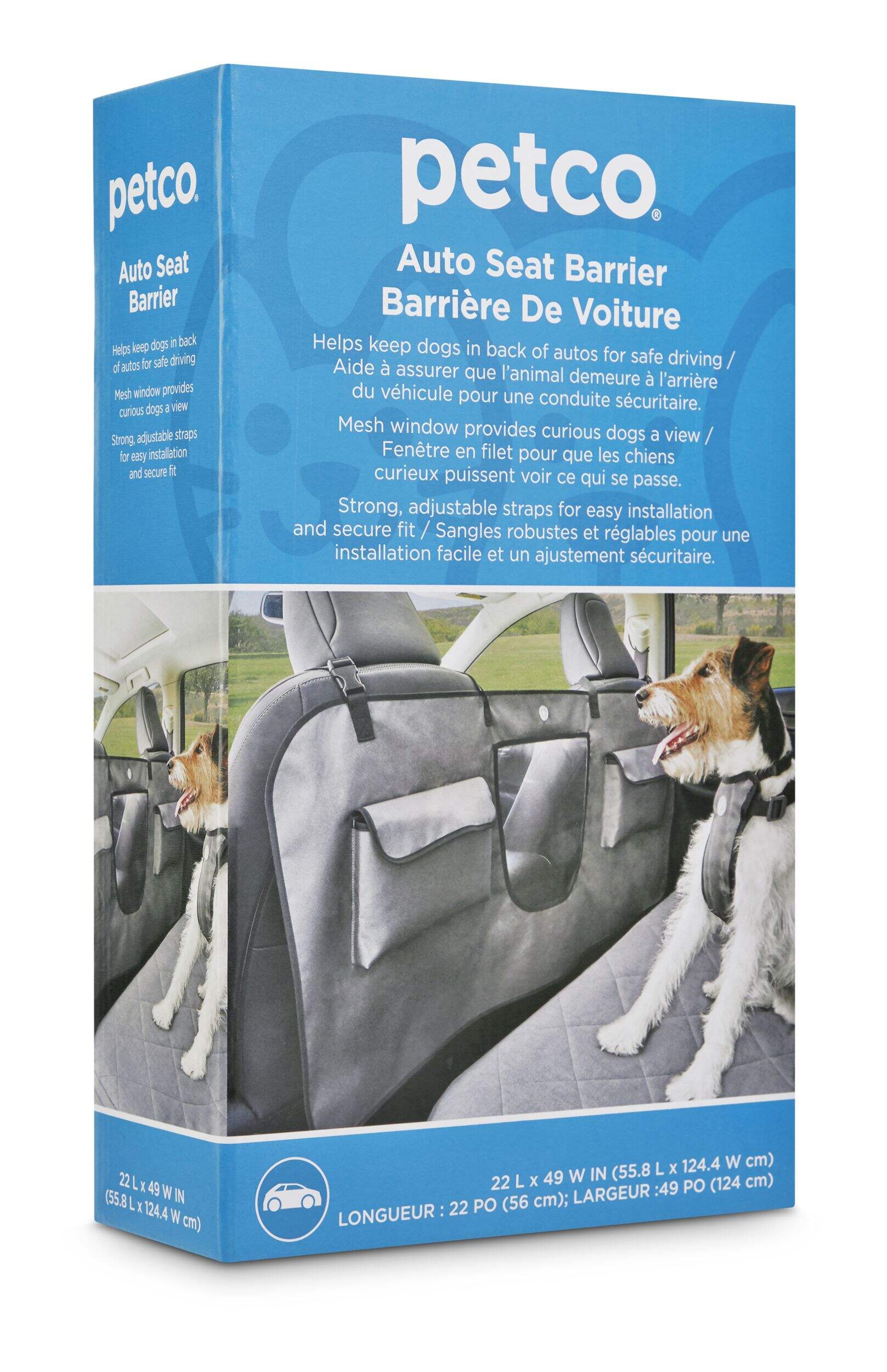 Petco Off Limits Car Seat Pet Barrier, Adjustable Strap, 22-in x 49-in, Grey Front_Angled_Right