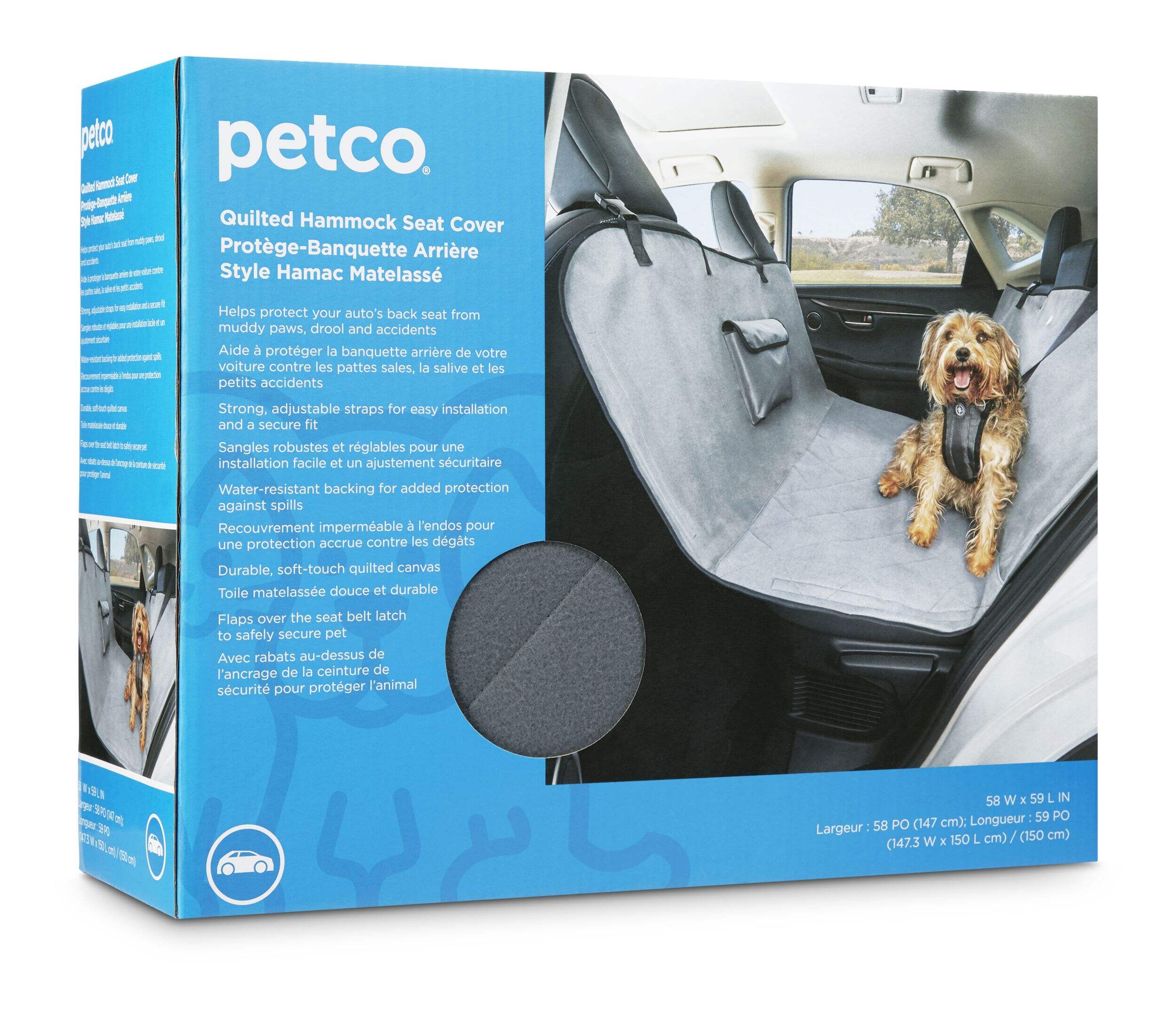 Petco Quilted Hammock Pet Car Seat Cover, 58-in x 59-in, Grey Front_Angled_Right