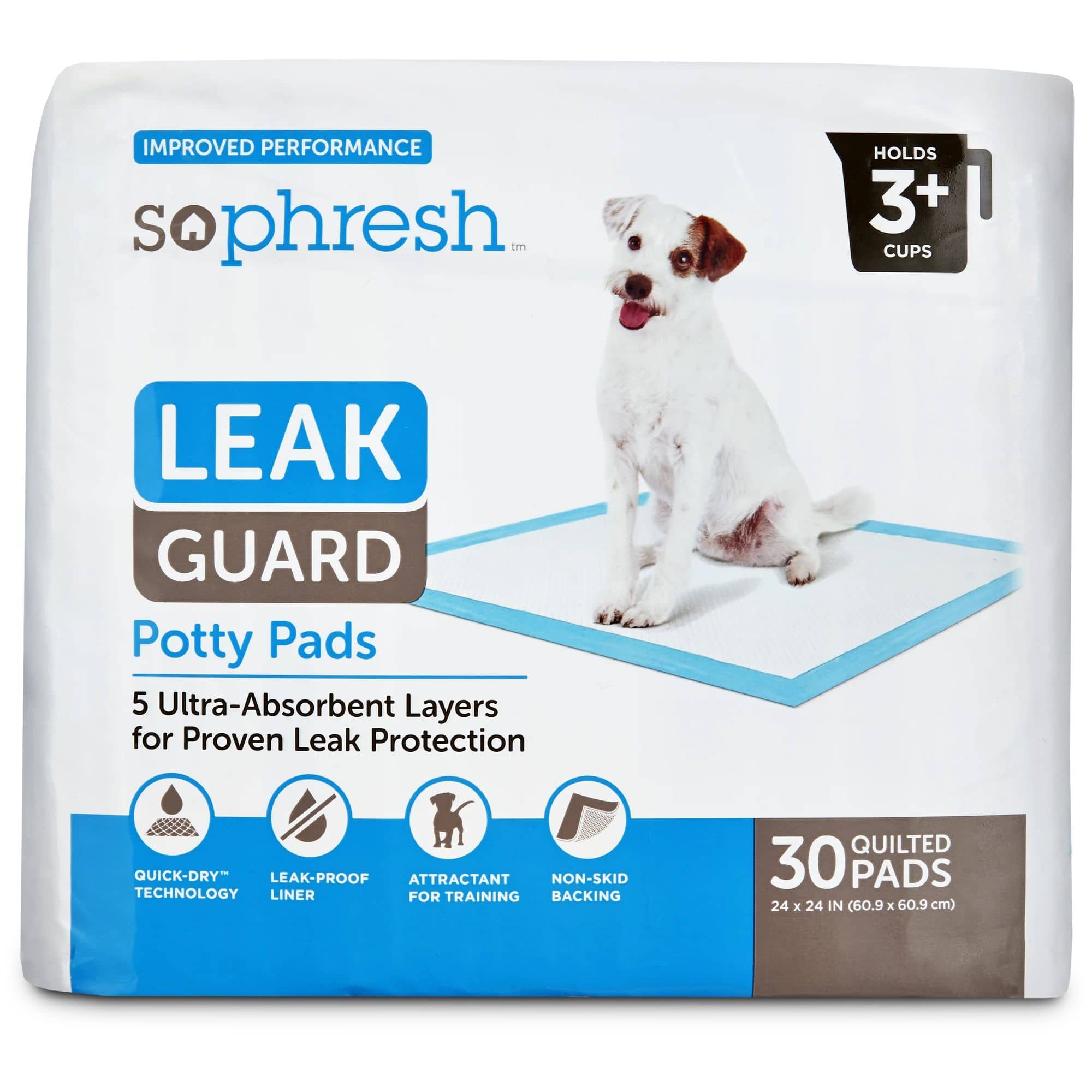 So Phresh Leak Guard Quilted Dog Training Pads, 24-in x 24-in, 30-pk