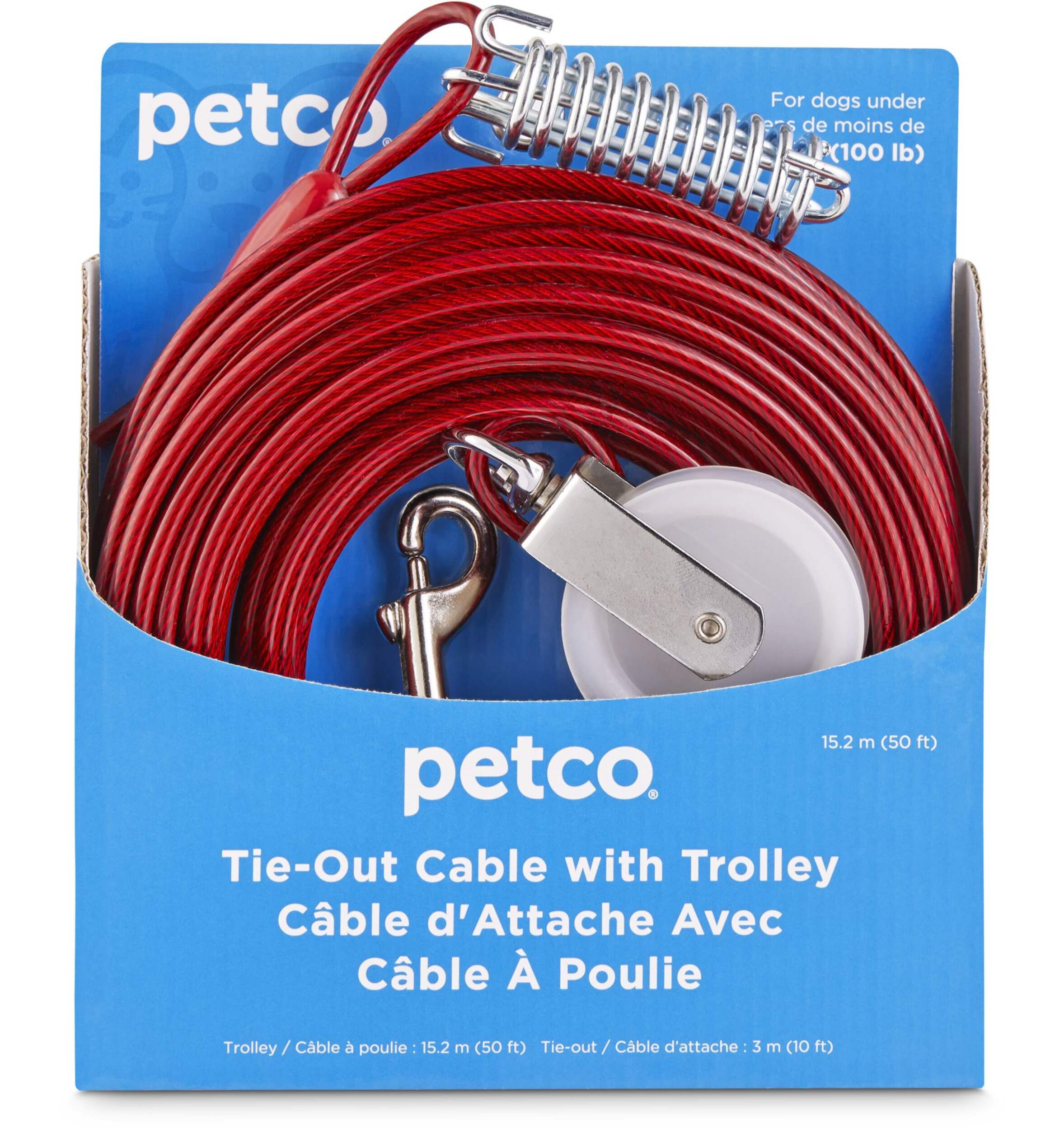 Petco Dog Tie Out Cable with Zipline Trolley, 50-ft, Large, Red Front_Flat