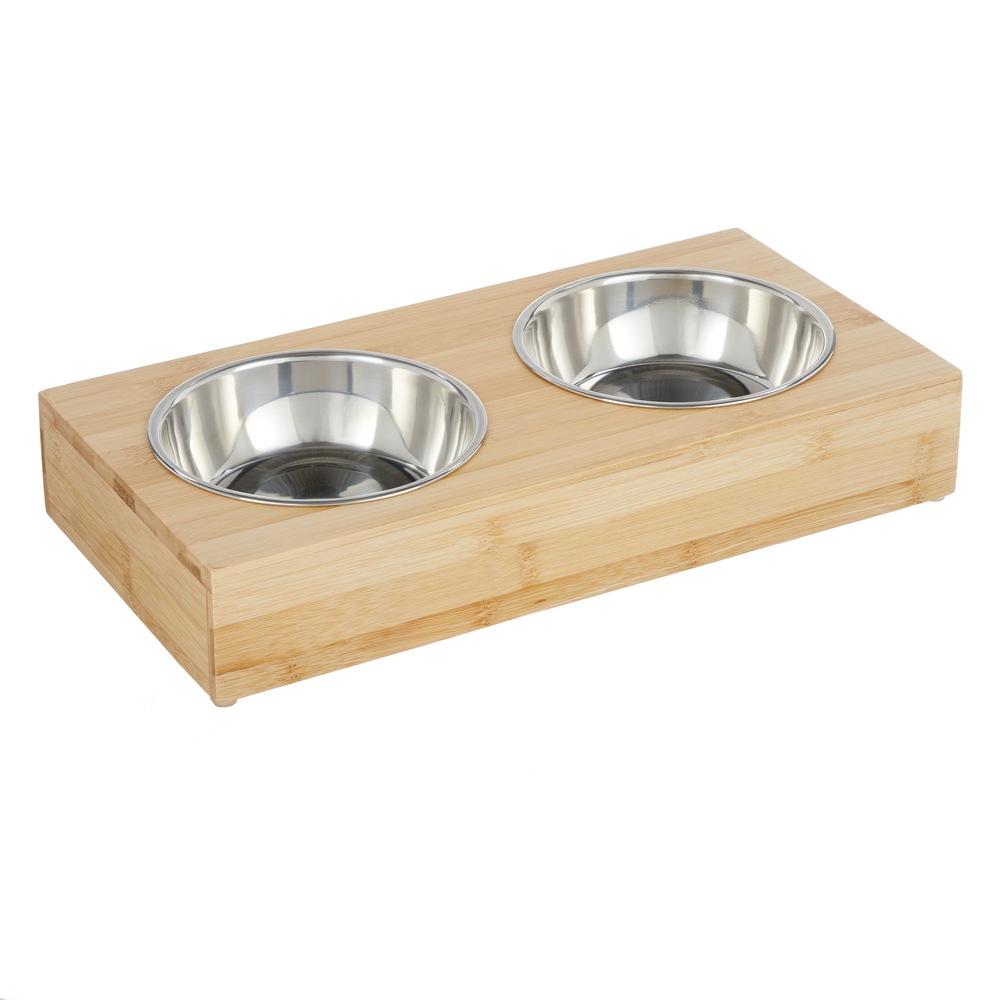 Petco Double Diner Wood Dog Bowls, Dishwasher Safe and NonSlip, 2 x 1.