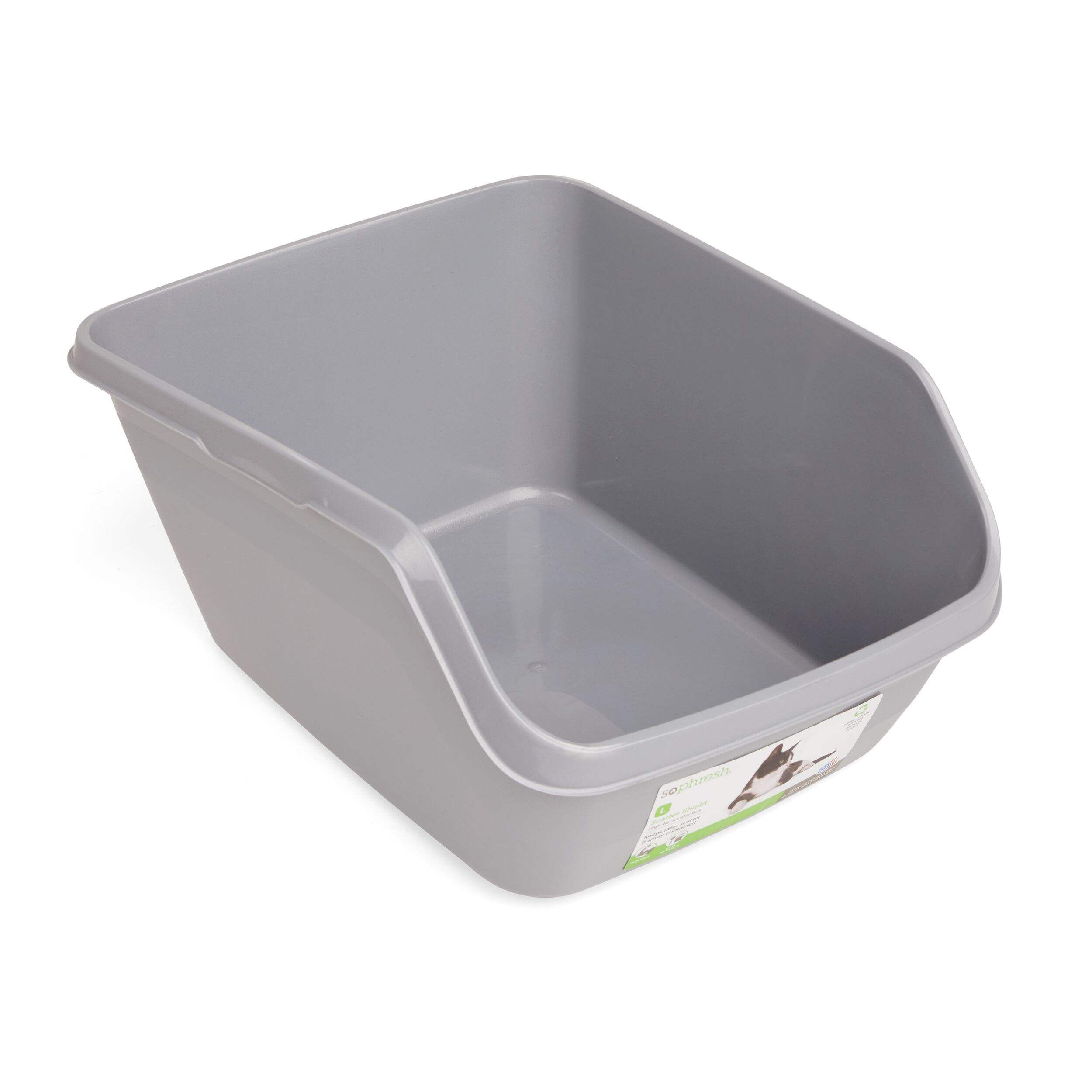 So Phresh Scatter Shield High-Back Plastic Cat Litter Box, Large, Grey Overhead_Plunge