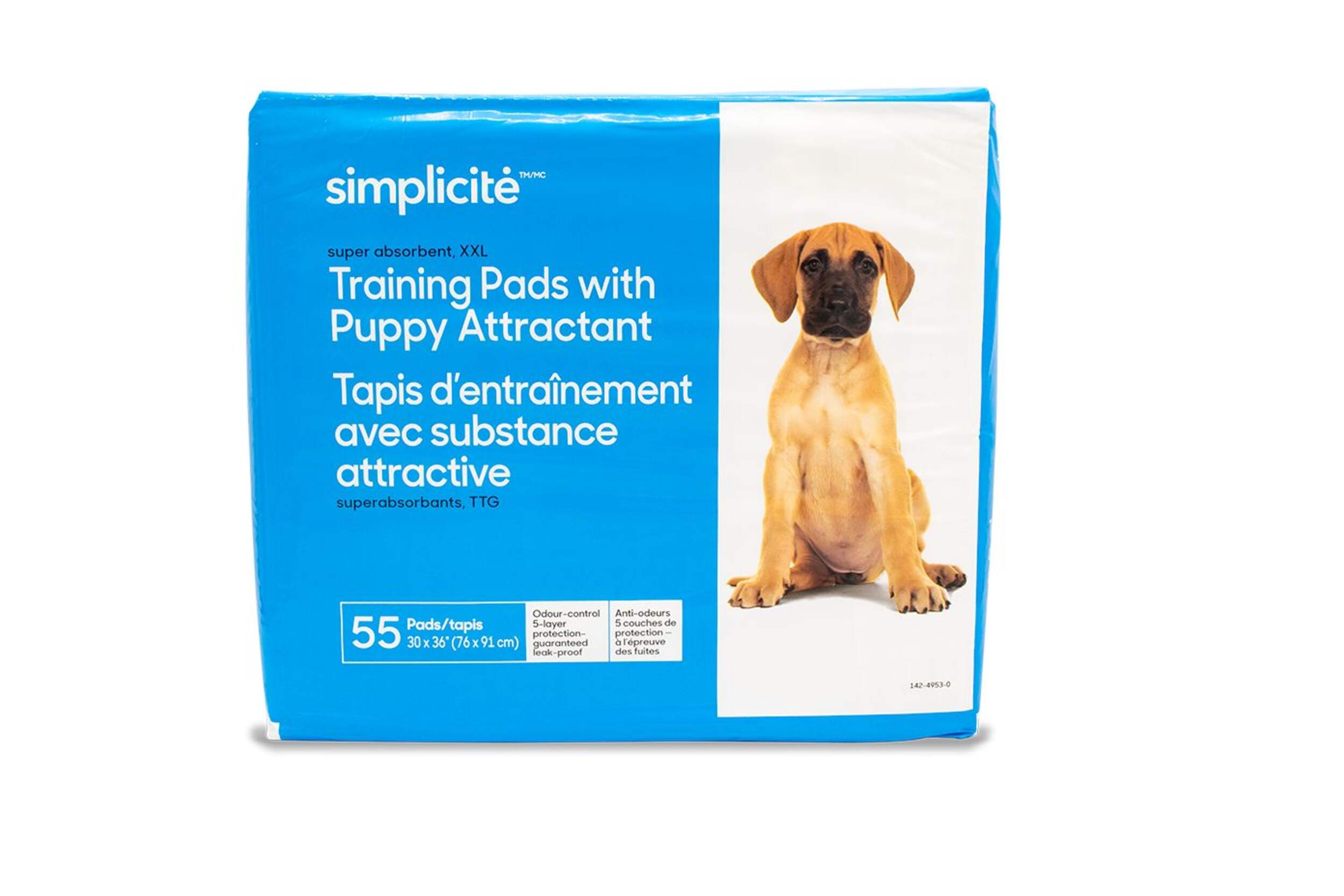Simplicité Odour-Control Dog Training Pads, Leak-proof, 30-in x 36-in, 55-pk Front_Flat