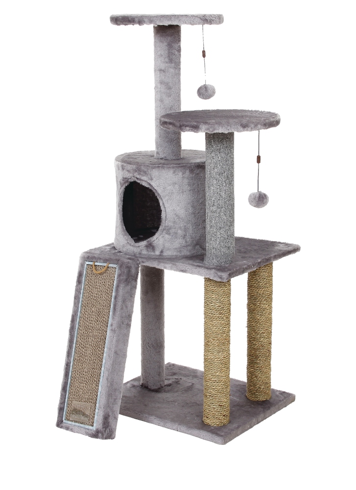 Cat Tree Playset with Cardboard Scratcher and Post, 45-in, Grey Cat Craft