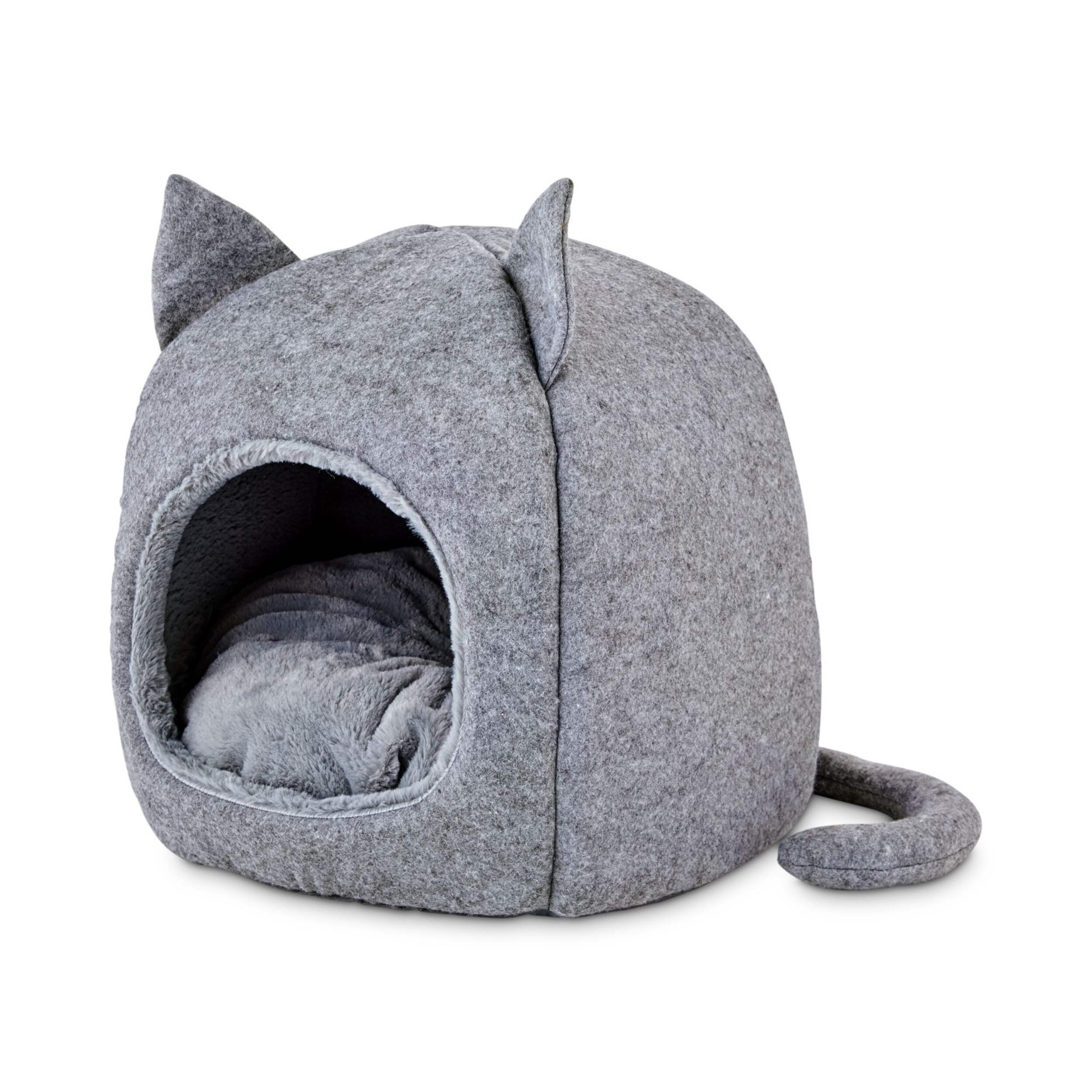 Petco Hooded Igloo Cat Bed, Washable, 15.5-in x 15.5-in, Grey Front_Three_Fourths_Angled_Left