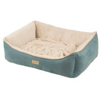 TrustyPup Pooch Planet Burrow Bliss Rectangle Pet Bed, Washable, 31-in x 23-in, Cream/Blue Front_Angled_Left