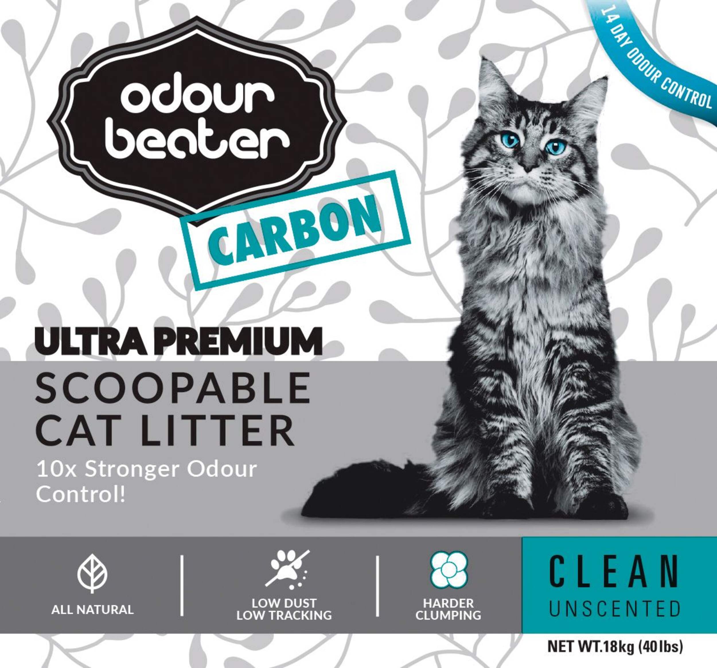 Odour Beater Cat Litter, Unscented with Carbon, 18-kg Front_Flat