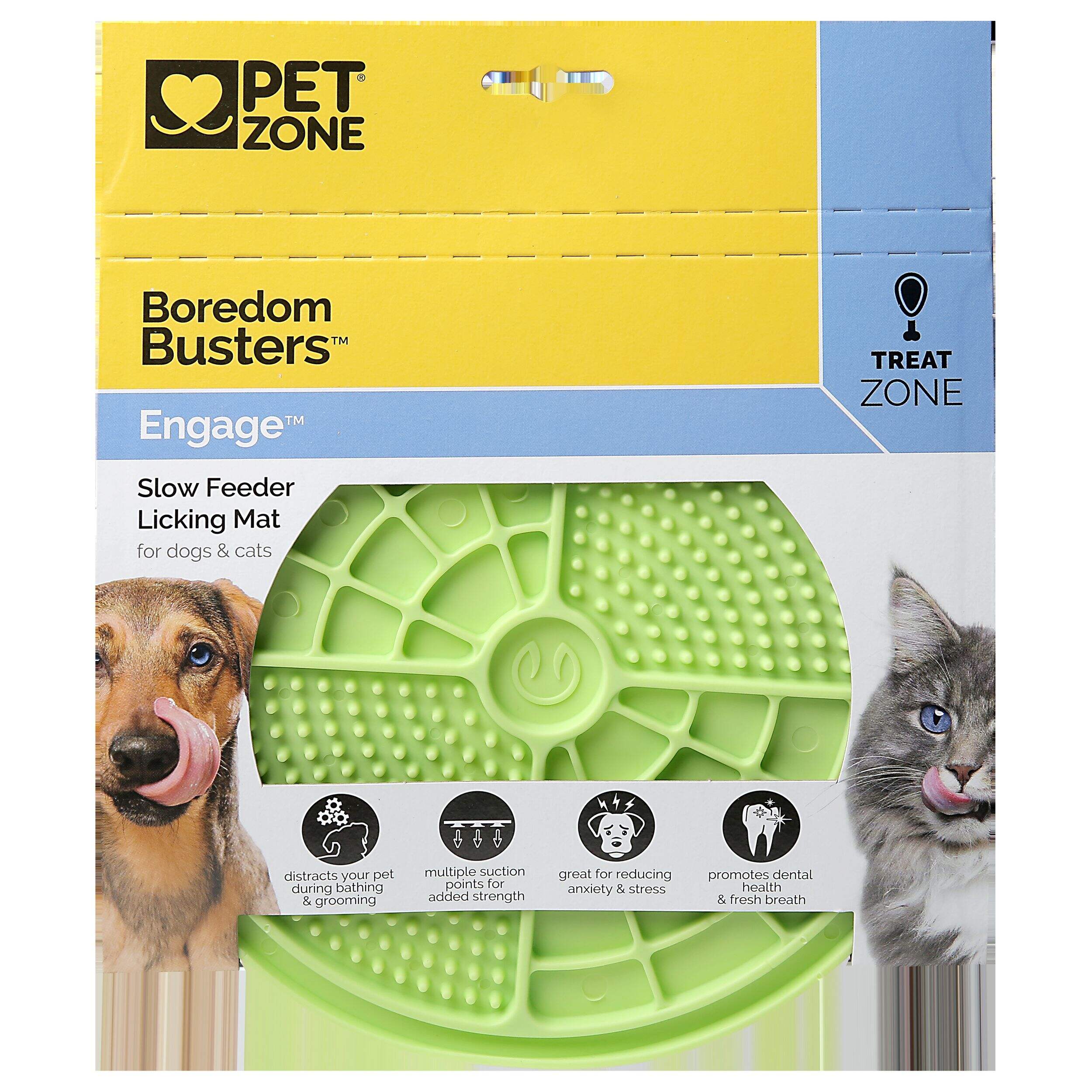 Pet Zone Boredom Busters Slow Feeder Silicone Dogs and Cats Lick Mat, Dishwasher Safe and Non-Slip Front_Flat