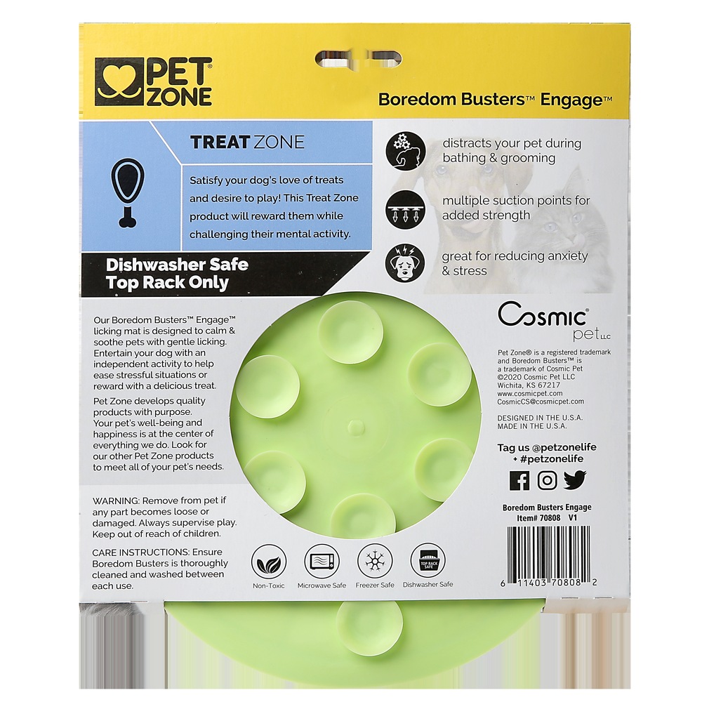Pet Zone Boredom Busters Slow Feeder Silicone Dogs and Cats Lick Mat, Dishwasher Safe and Non