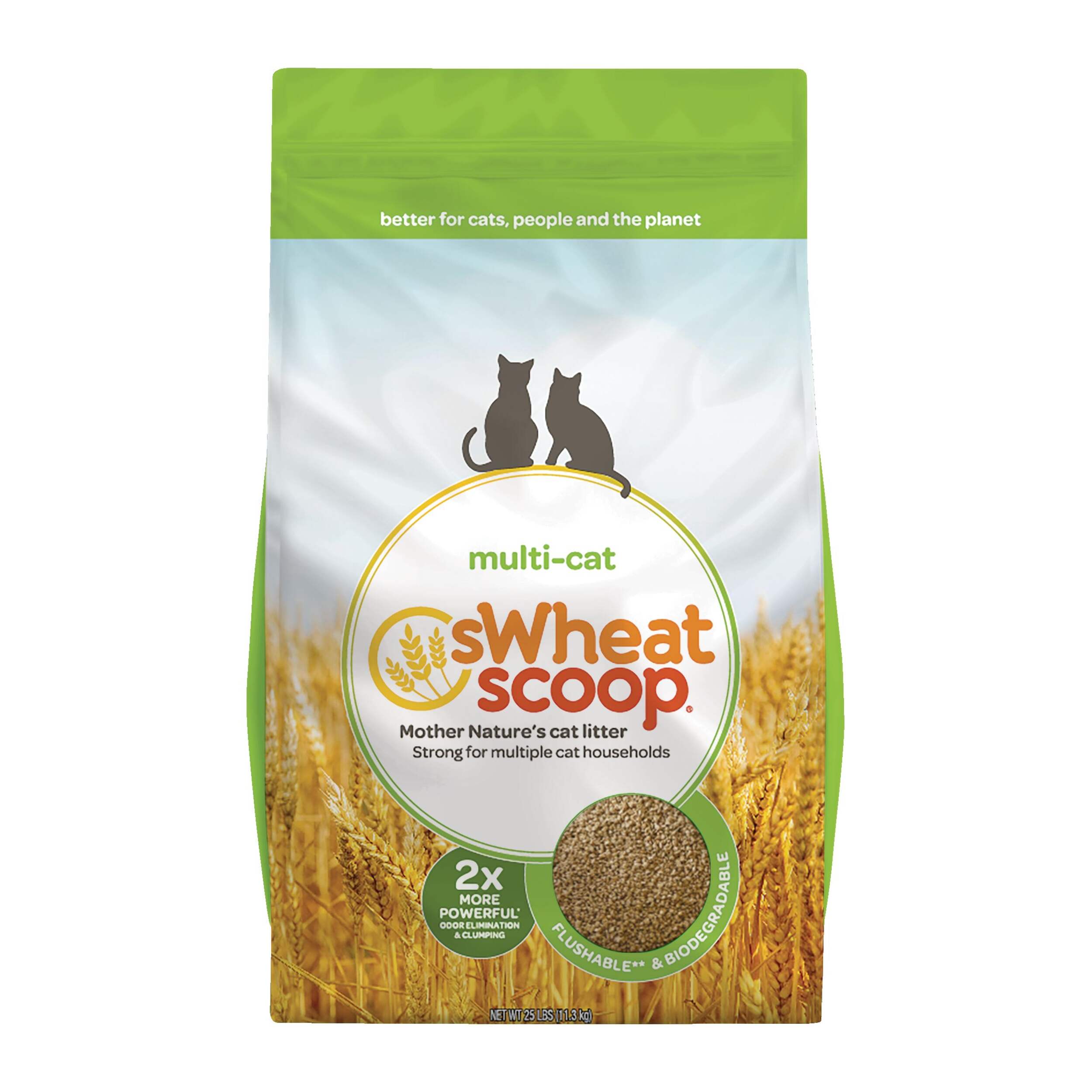 sWheat Scoop Wheat-Based Natural Multi-Cat Clumping Cat Litter, 11.3-kg Front_Flat