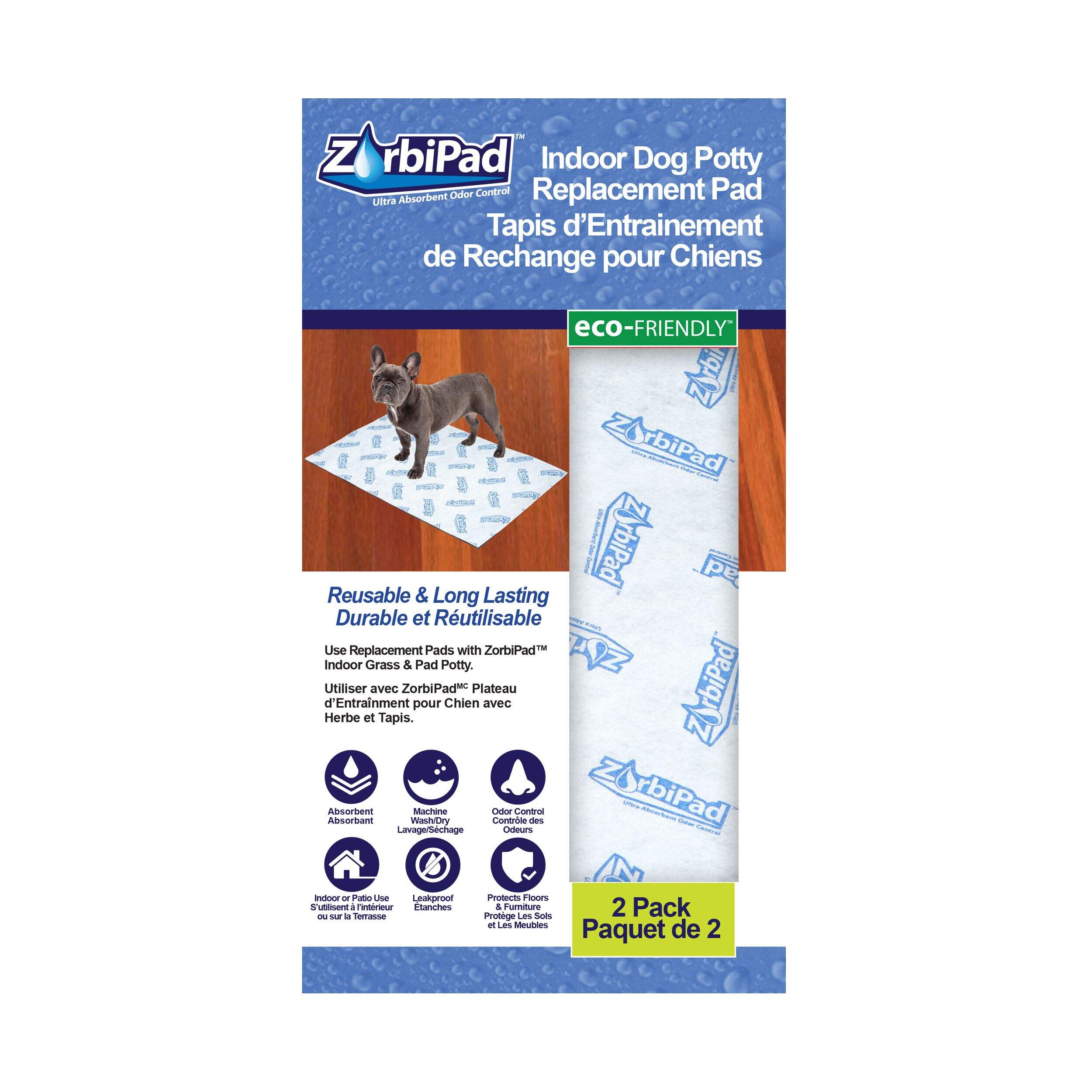 ZorbiPad Indoor Dog Potty Replacement Pad, Washable, 16-in x 24-in, 2-pk Front_Flat